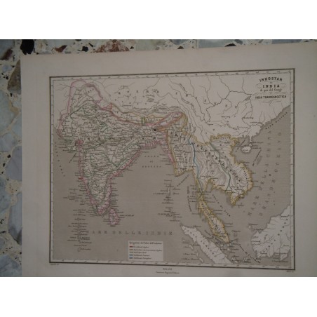 Cartina geografica India Indostan incisione Allodi Pagnoni editore