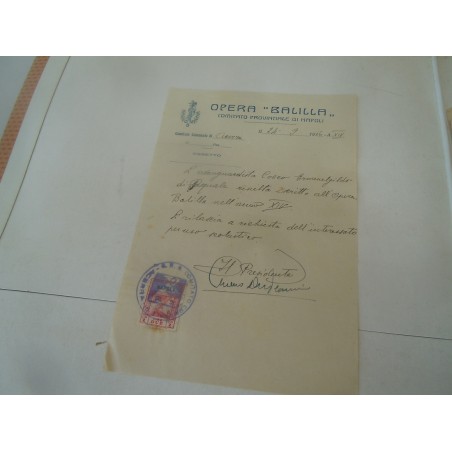 Carta intestata opera balilla Napoli comitato Acerra l' avanguardista fascismo