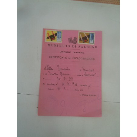Municipio di Salerno certificato rivaccinazione con antitubercolari fascismo