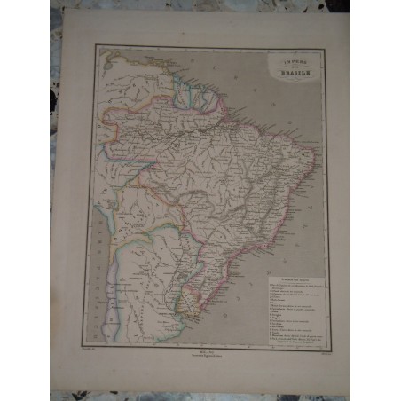 Cartina geografica Impero del Brasile incisione Allodi Pagnoni editore