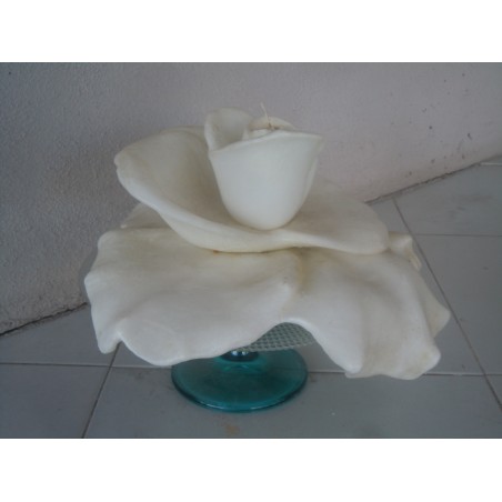 Grossa candela a forma di fiore gardenia su alzatina in vetro