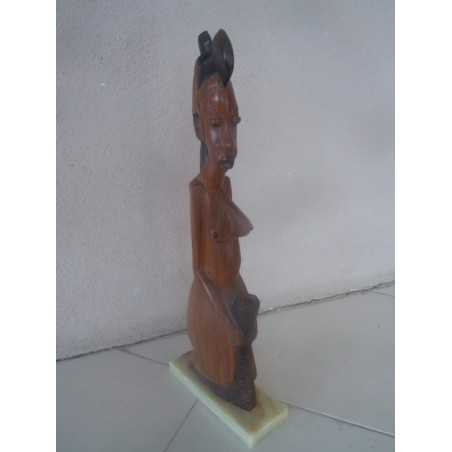 Scultura in legno su base onice donna tribale cm 47 arte etnica africana
