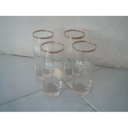4 Pezzi bicchiere vetro pubblicitario birra Skol