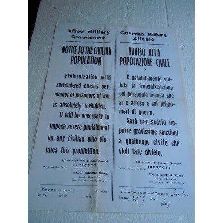 Manifesto Proclamo Allied military copia riproduzione cm 50x35