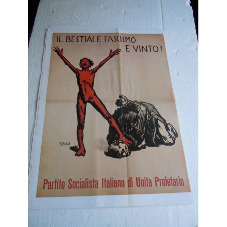 Manifesto Il bestiale fascismo è vinto copia riproduzione cm 50x35