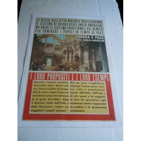 Manifesto Guerra e pace degli anglo americani copia riproduzione cm 50x35