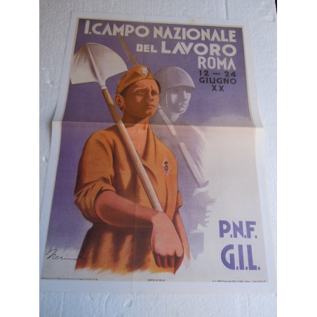 Manifesto Campo nazionale del lavoro PNF fascismo copia riproduzione