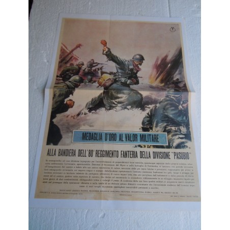 Manifesto Alla bandiera dell'80 rgt Pasubio fascismo copia riproduzione