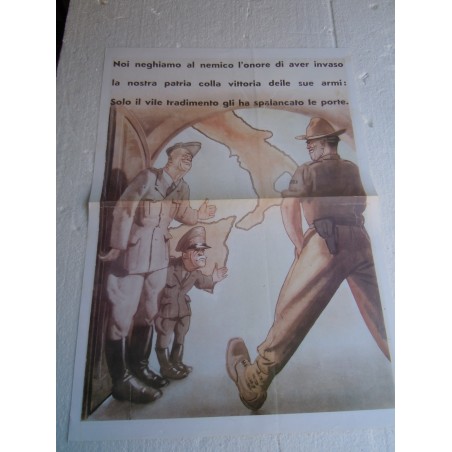 Manifesto Al nemico solo il vile tradimento fascismo copia riproduzione