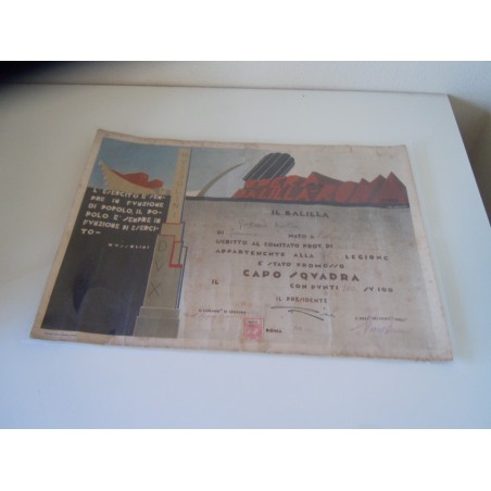 Opera nazionale balilla diploma capo squadra Napoli fascismo
