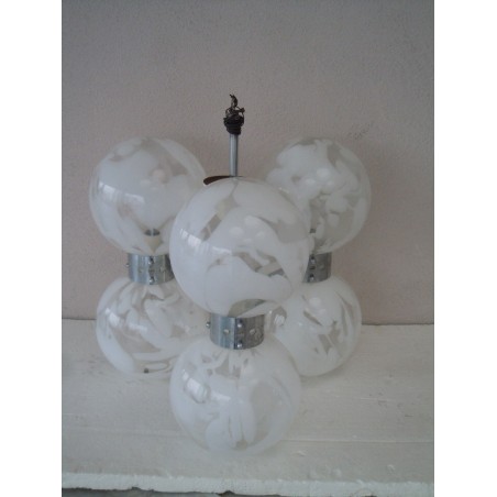 Lampadario anni 70 a 6 luci acciaio e vetro vintage