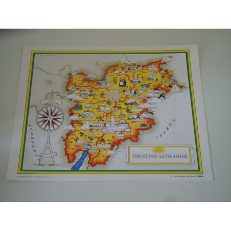 Cartina geografica Trentino Alto Adige omaggio gestori Esso arti grafiche Ricordi