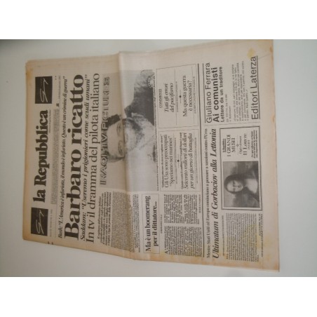Quotidiano La Repubblica 22 Gennaio 1991 barbaro ricatto il pilota italiano