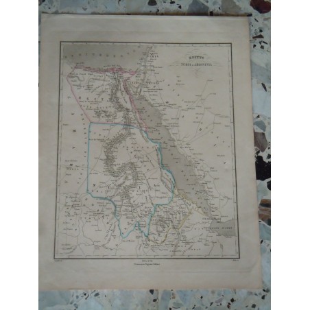 Cartina geografica Egitto Nubia Abissinia incisione Allodi Pagnoni editore