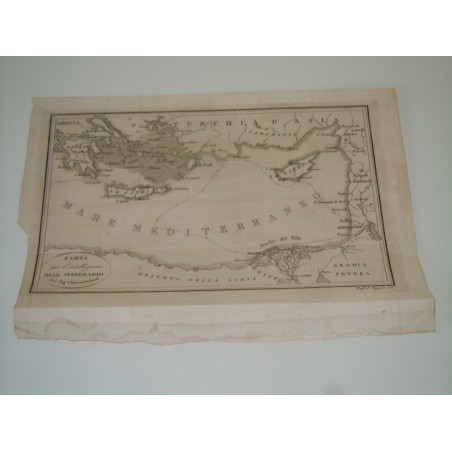 Incisione carta dell' itinerario Parigi Gerusalemme Chateaubriand