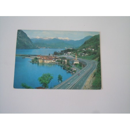 Cartolina Bissone lago di Lugano con l autostrada Svizzera