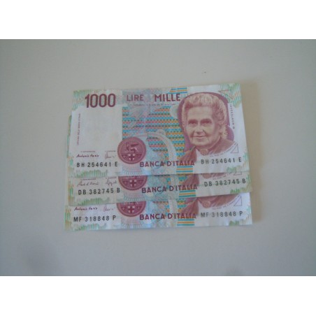 Cartamoneta banconota da lire 1000 montessori repubblica 3 pezzi