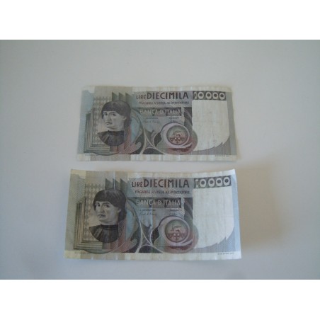Cartamoneta banconota da lire 10000 del castagno macchiavelli repubblica 2 pezzi