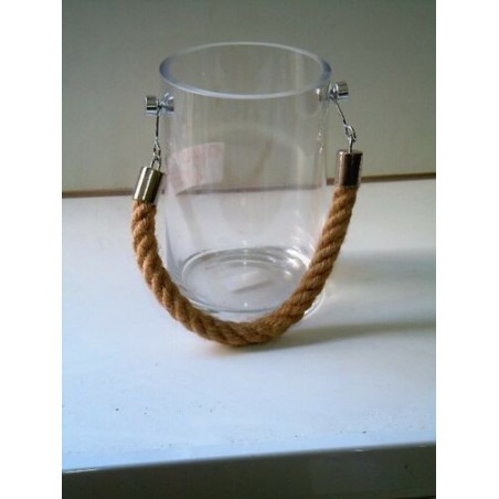 Lanterna portacandela in vetro con manico in cordura naturale cm 15