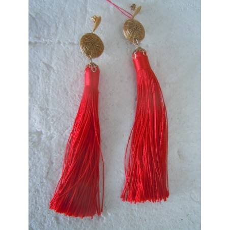 Orecchini pendenti  in oro vegetale con nappa fiocco rosso gioielli