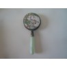 Vecchio specchio da borsetta onice ceramica decorata e metallo